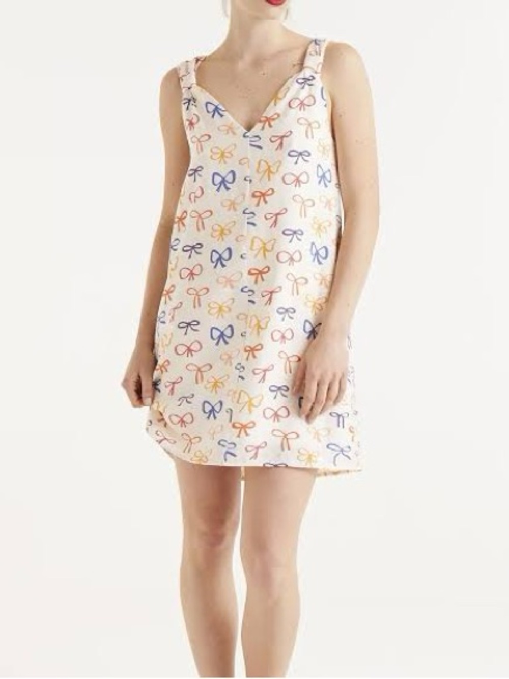 Multicolor Bow-Print V-Neck Chemise - White